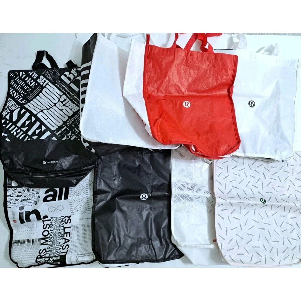 Lululemon Lot of 8 Reusable Shopping Tote Bags Medium Red Black White